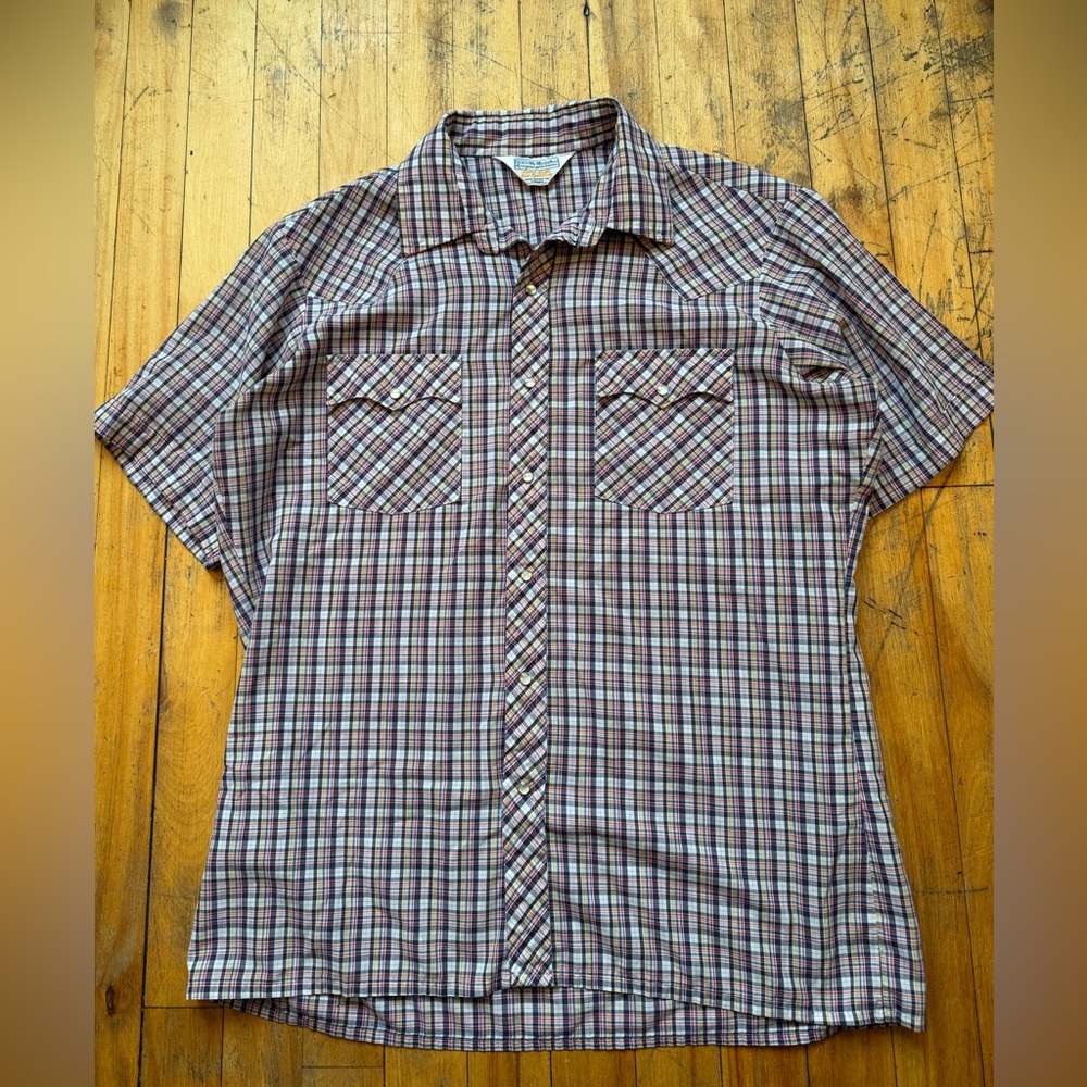 VTG Sears 70s plaid Button Down Shirt western made in Canada Rockabilly